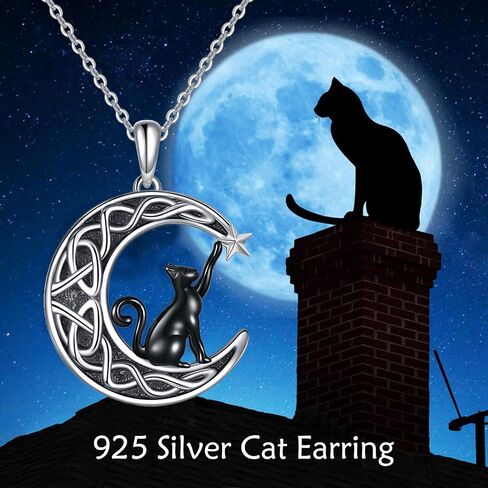 SHEAISRS Celtic Moon Black Cat Necklace for Women Abalone Tree of life Necklace Sterling Silver 2 Cat Jewelry for Women Gifts for Cat Lovers in Saudi Arabia