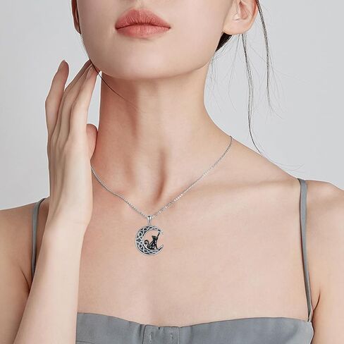 SHEAISRS Celtic Moon Black Cat Necklace for Women Abalone Tree of life Necklace Sterling Silver 2 Cat Jewelry for Women Gifts for Cat Lovers in Saudi Arabia