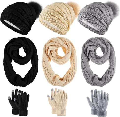 Liitrsh 12 Pcs Winter Beanie Hat Scarf Gloves Set Knitted Beanie Hat Circle Scarves Gloves Earmuff for Women Men in Saudi Arabia