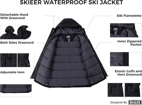 Skieer Women's Waterproof Ski Jacket Hooded Fleece Winter Jacket Warm Snow Coat in Kuwait