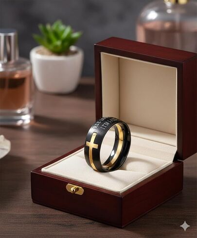 EZSONA Men's 8mm Stainless Steel Bible Verse Christian Purity Puzzle Ring 1 Timothy 4:12 in Kuwait