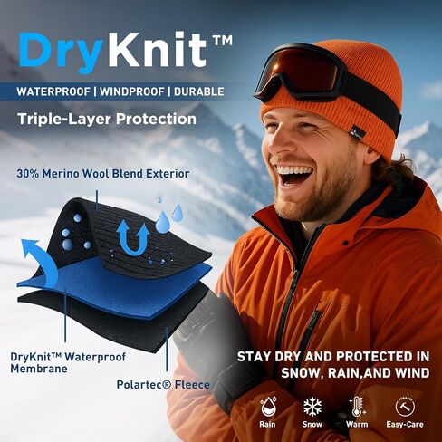 TOP-EX L/XL/XXL Waterproof Merino Wool Blend Beanie Fleece Lined Hat for All-Weather Winter Warm in Saudi Arabia