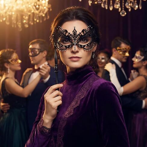 FunMular Couple Masquerade Mask with Stick Metal Masks Halloween Venetian Costume Mardi Gras Mask for Women & Men in Saudi Arabia