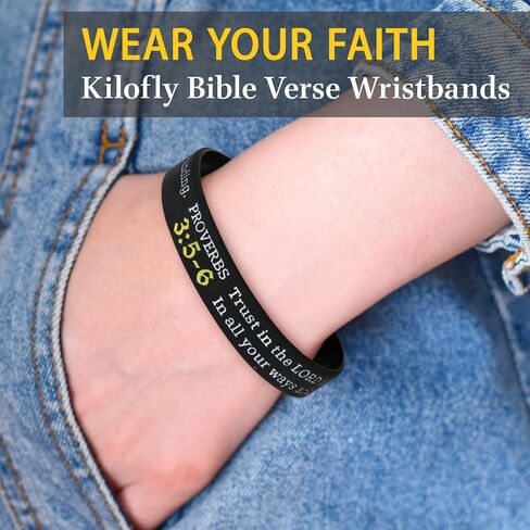 kilofly 3pcs Christian Religious Scripture Bible Verse Rubber Bracelet Wristband in Kuwait