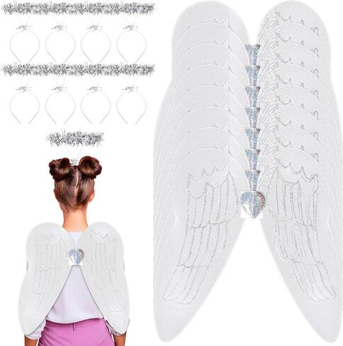 Tigeen 24 Pcs Angel Wings and Sets for Adults 12 Pcs Wings and 12 Pcs Headbands Butterfly Wings for Angel Fairy Dress up Costume for Christmas Halloween Pageants Creative Play in Saudi Arabia