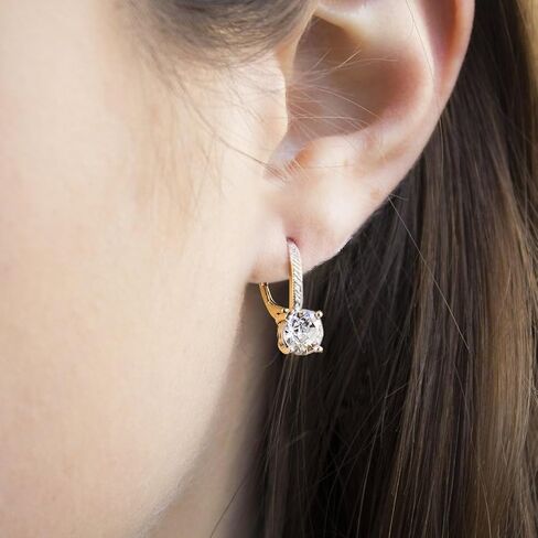 Devin Rose Sterling Silver Round Dangle Drop Bridal Leverback Earrings for Women made with Faceted Crystals in Saudi Arabia