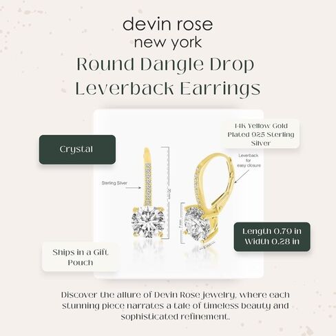 Devin Rose Sterling Silver Round Dangle Drop Bridal Leverback Earrings for Women made with Faceted Crystals in Saudi Arabia