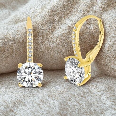 Devin Rose Sterling Silver Round Dangle Drop Bridal Leverback Earrings for Women made with Faceted Crystals in Saudi Arabia