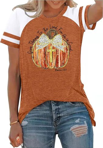 Thankful Grateful Blessed Shirts Women Thanksgiving Pumpkin T-Shirt Raglan Short Sleeve Fall Tshirts in Kuwait