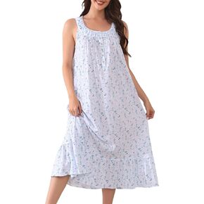 IZZY + TOBY 100% Cotton Nightgowns for Women Soft Ladies Gowns Sleepwear Long Sleeveless Nightgown in Kuwait