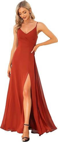 Ever-Pretty Women's Summer Spaghetti Strap V Neck Chiffon Formal Wedding Bridesmaid Split Maxi Dress 0128B in Saudi Arabia