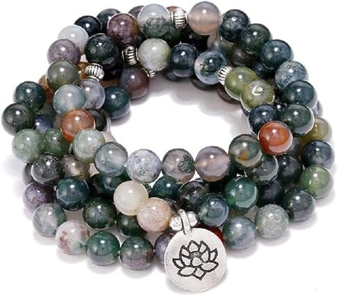 Fuqimanman2020 108 Natural Indian Agate Mala Beads Strand Bracelet Stretch Buddha Healing Gemstone Reiki Quartz Crystal Wrap Yoga Meditation Prayer Rosary Jewelry for Women Men in Saudi Arabia