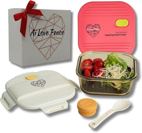 حاوية غداء زجاجية ، 26 أونصة ، آمنة من الميكروويف مع اثنين من الأغطية-غطاء تنفيس من السيليكون الأبيض وغطاء محكم PP الوردي ، صندوق الإعدادية لوجبة التسرب مع تخزين أواني للسلطة والوجبات الخفيفة in Kuwait