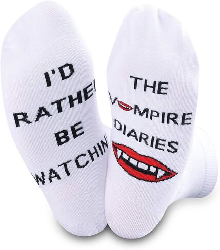 TSOTMO 2 Pairs Novelty Socks Gift for Women Mens I'D Rather Be Watching TV Show Socks TV Shows Inspire Gift Vampire Socks in Saudi Arabia