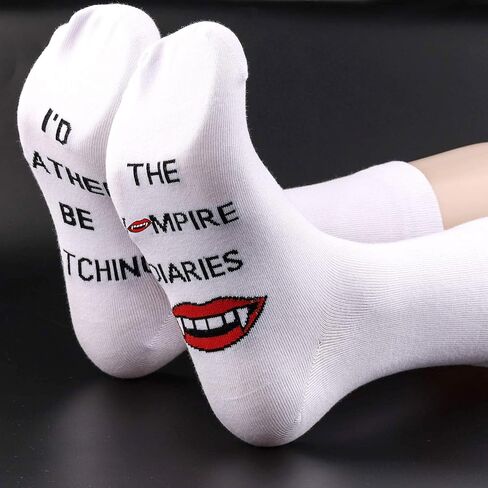TSOTMO 2 Pairs Novelty Socks Gift for Women Mens I'D Rather Be Watching TV Show Socks TV Shows Inspire Gift Vampire Socks in Saudi Arabia