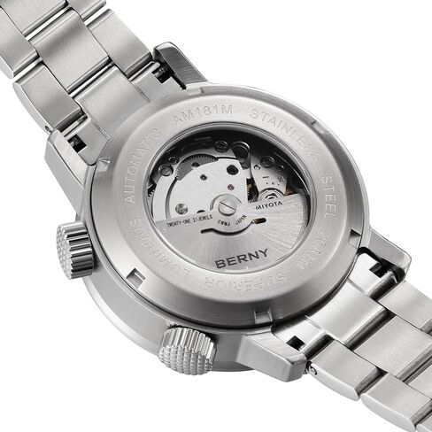 BERNY Automatic Mechanical Dive Watch for Men Self Winding Sport Stainless Steel Strap Wristwatches Waterproof 20ATM Sapphire Glass Scratch Resistant Super Luminous（No Battery Required in Saudi Arabia