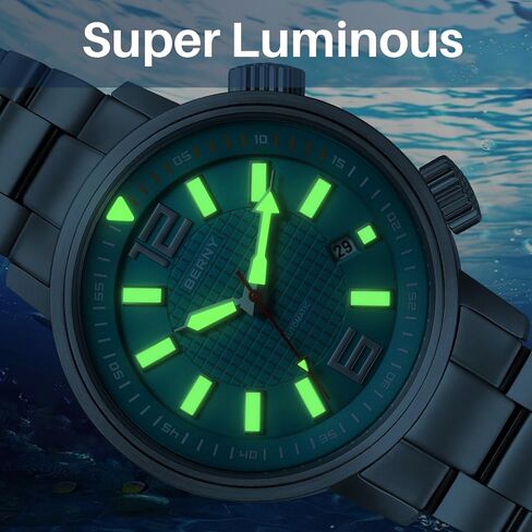 BERNY Automatic Mechanical Dive Watch for Men Self Winding Sport Stainless Steel Strap Wristwatches Waterproof 20ATM Sapphire Glass Scratch Resistant Super Luminous（No Battery Required in Saudi Arabia