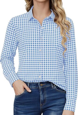 Wrinkle Free Button Down Shirts for Women Charm Slim-Fit Short/Long Sleeve Formal Solid Dress Shirt Blouses Tops in Saudi Arabia