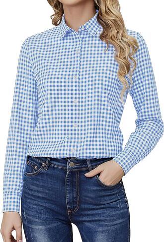 Wrinkle Free Button Down Shirts for Women Charm Slim-Fit Short/Long Sleeve Formal Solid Dress Shirt Blouses Tops in Saudi Arabia