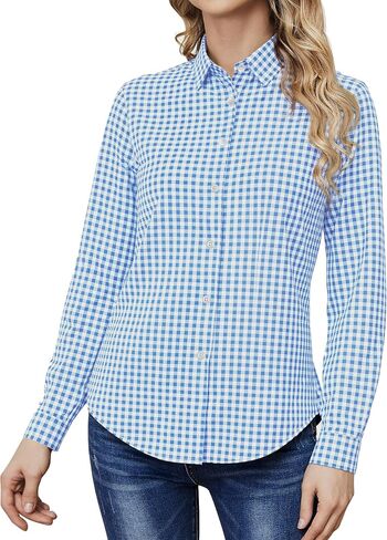 Wrinkle Free Button Down Shirts for Women Charm Slim-Fit Short/Long Sleeve Formal Solid Dress Shirt Blouses Tops in Saudi Arabia