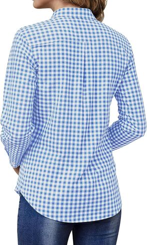 Wrinkle Free Button Down Shirts for Women Charm Slim-Fit Short/Long Sleeve Formal Solid Dress Shirt Blouses Tops in Saudi Arabia