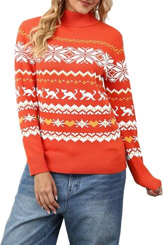 LYHNMW Women's Ugly Christmas Sweaters Snowflake Reindeer Long Sleeve Holiday Knit Xmas Sweater Pullover Tops in Kuwait