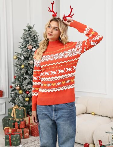 LYHNMW Women's Ugly Christmas Sweaters Snowflake Reindeer Long Sleeve Holiday Knit Xmas Sweater Pullover Tops in Kuwait
