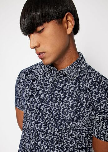 A|X Armani Exchange Men's Regular Fit Cotton Jersey Printed Logo, White Micro, M in Kuwait