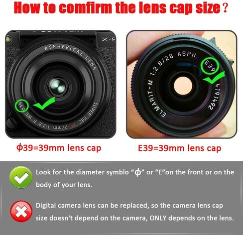 39mm Snap-On Lens Cap for Leica Elmarit-M 28mm f/2.8 ASPH, Fire Rock 39mm Side-Pinched Lens for Fujinon XF 27mm f/2.8 R WR Lens-2Packs in Saudi Arabia