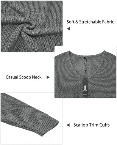 II ININ Women's Sweater Fall Fashion 2023 Trendy Casual V Neck Long Sleeve Knit Tops Loose Pullover Sweater in Kuwait