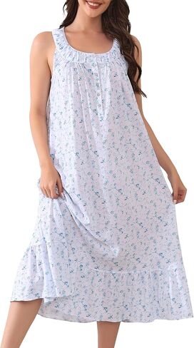 IZZY + TOBY 100% Cotton Nightgowns for Women Soft Ladies Gowns Sleepwear Long Sleeveless Nightgown in Kuwait