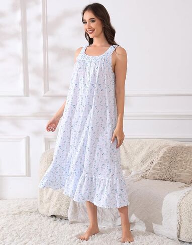 IZZY + TOBY 100% Cotton Nightgowns for Women Soft Ladies Gowns Sleepwear Long Sleeveless Nightgown in Kuwait