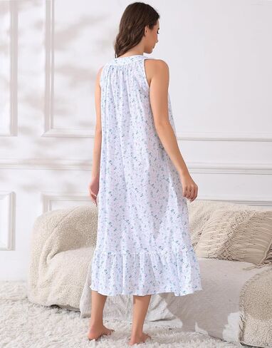 IZZY + TOBY 100% Cotton Nightgowns for Women Soft Ladies Gowns Sleepwear Long Sleeveless Nightgown in Kuwait
