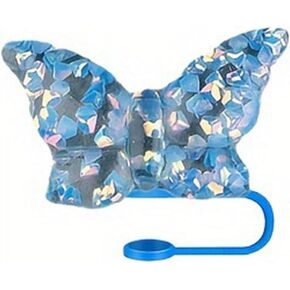 Purple Butterfly Straw Cover Cap for Stanley Cup,Bling Bow Straw Covers Cap Toppers for Tumbler Cups,Dust-Proof Reusable Silicone Tips Lids Protectors for 10mm Cups Accessories in Saudi Arabia