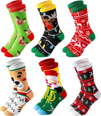 Giggling Getup 6 عبوات من جوارب عيد الميلاد الشتوية للرجال والنساء، جوارب دائرية ناعمة دافئة لعطلة عيد الميلاد، هدية عيد ميلاد in Kuwait