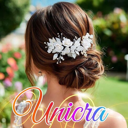 Unicra Flower Bride Wedding Hair Vine Pearl Bridal Hair Piece Leaf Hair Accessories Rhinestone Headband for Women and Girls (9inches) (Silver) in Kuwait