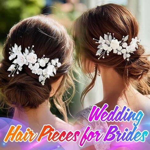 Unicra Flower Bride Wedding Hair Vine Pearl Bridal Hair Piece Leaf Hair Accessories Rhinestone Headband for Women and Girls (9inches) (Silver) in Kuwait