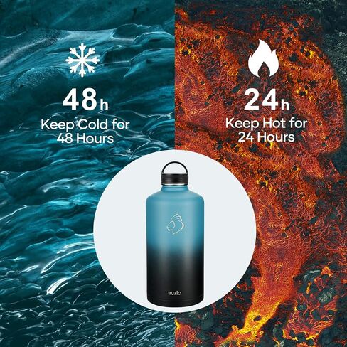 BUZIO 40 oz Water Bottle Insulated with Straw & 3 lid and Carrying Pouch, Leak Proof Anti-Slip Stainless Steel Water Flask Jug, Cold for 48 Hrs Double Vacuum Thermo Canteen, BPA-Free, Dark Blue in Saudi Arabia