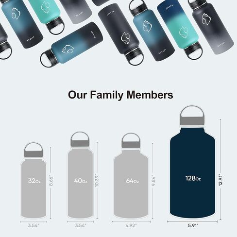 BUZIO 40 oz Water Bottle Insulated with Straw & 3 lid and Carrying Pouch, Leak Proof Anti-Slip Stainless Steel Water Flask Jug, Cold for 48 Hrs Double Vacuum Thermo Canteen, BPA-Free, Dark Blue in Saudi Arabia