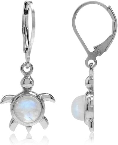 Silvershake Cabochon Gemstone White Gold Plated 925 Sterling Silver Stylish Turtle Dangle Leverback Earrings Jewelry in Saudi Arabia