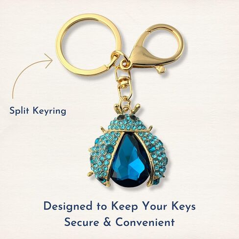 Evenchae Bejeweled Ladybug Keychain - Rhinestones, Gold Back, Drawstring Bag - 3.75 in Long in Kuwait