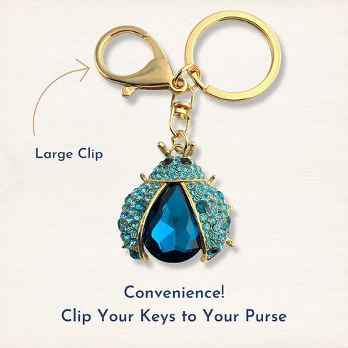 Evenchae Bejeweled Ladybug Keychain - Rhinestones, Gold Back, Drawstring Bag - 3.75 in Long in Kuwait