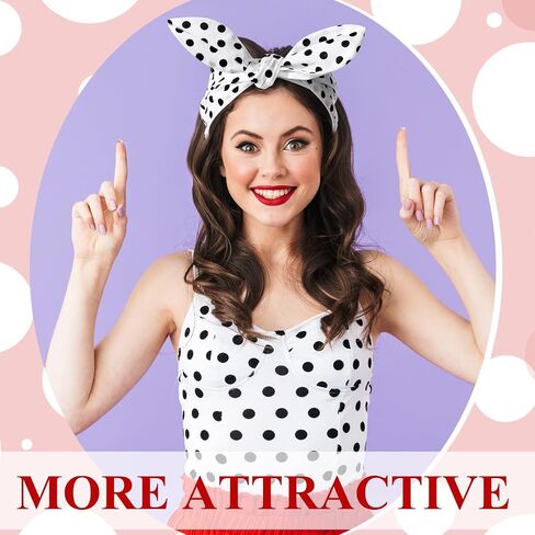 Costume Headband White Polka Dot Bandana Headband Wire Headband Halloween Dress up Retro Hairband Headwrap Hair Accessories for Women and Girls(Black,Small Dots) in Saudi Arabia
