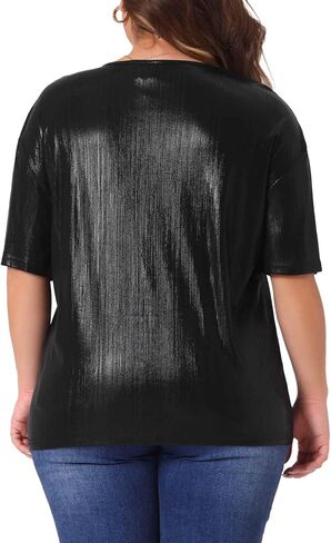 Agnes Orinda Plus Size Top Blouse for Women Metallic Round Neck Short Sleeve T-Shirt Party Blouses Tee Tops in Kuwait