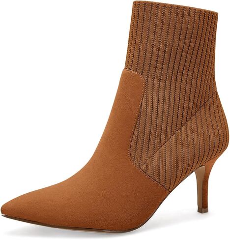 Coutgo Women's Pointed Toe Ankle Boots Stiletto Kitten Heel Knit Faux Suede Winter Sock Booties in Saudi Arabia
