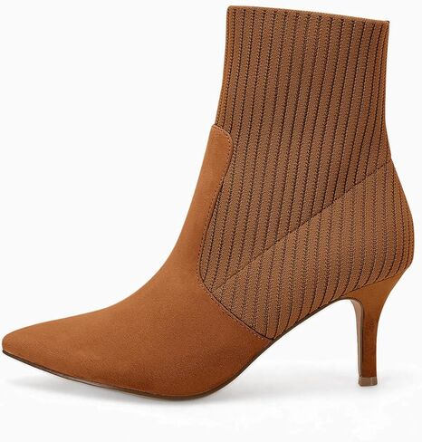 Coutgo Women's Pointed Toe Ankle Boots Stiletto Kitten Heel Knit Faux Suede Winter Sock Booties in Saudi Arabia