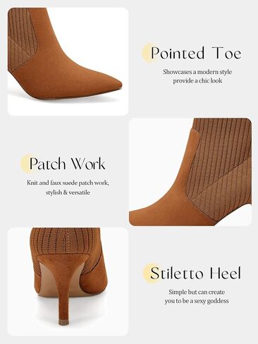 Coutgo Women's Pointed Toe Ankle Boots Stiletto Kitten Heel Knit Faux Suede Winter Sock Booties in Saudi Arabia