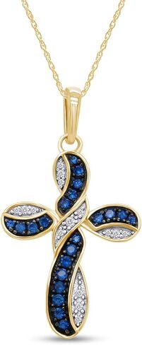 AFFY Round Simulated Blue Sapphire & White Cubic Zirconia Cross Pendant Necklace in 14k Gold Over Sterling Silver 18" Chain in Saudi Arabia