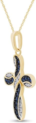 AFFY Round Simulated Blue Sapphire & White Cubic Zirconia Cross Pendant Necklace in 14k Gold Over Sterling Silver 18" Chain in Saudi Arabia