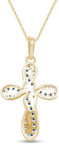 AFFY Round Simulated Blue Sapphire & White Cubic Zirconia Cross Pendant Necklace in 14k Gold Over Sterling Silver 18" Chain in Saudi Arabia